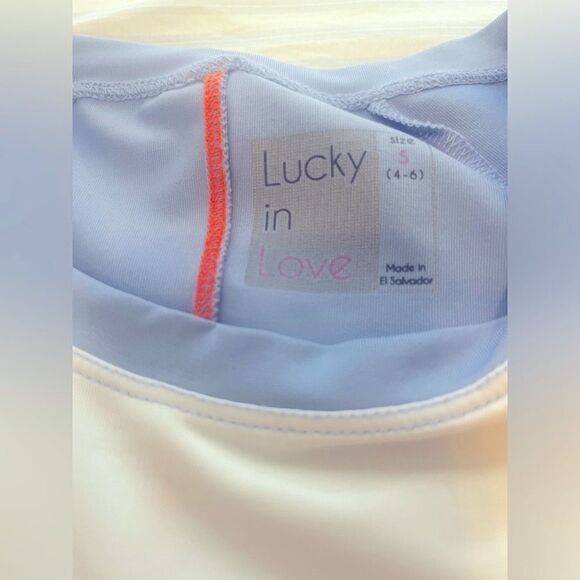 Lucky in Love Brand Blue and White Flutter Sleeve T-Shirt - Picture 4 of 7